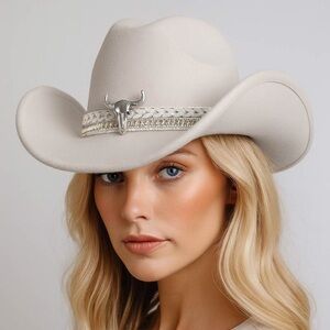 Unisex Concho Buckle Embroidered Band Accent Western Cowboy Hat